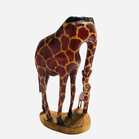 Hand Carved Mother Giraffe with Nursing Baby Wood Figurine 8”tall Made in Kenya - Picture 8 of 9